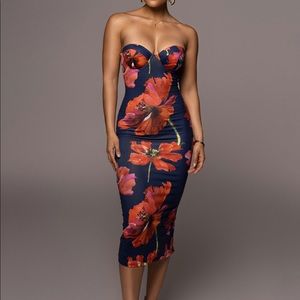 JLUXLABEL Navy Floral Cora MIDI Dress